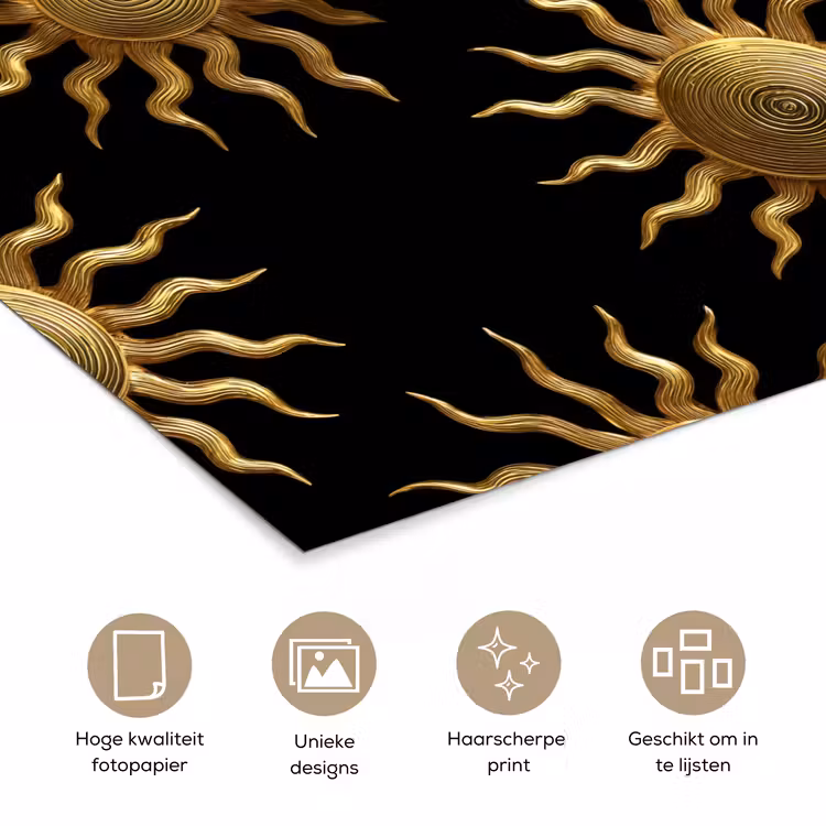 Zon - Patroon - Luxe - Goud - Zwart poster papier klein 62 -closeup_NL