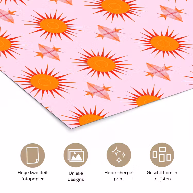 Zon - Patroon - Roze poster papier klein 62 -closeup_NL