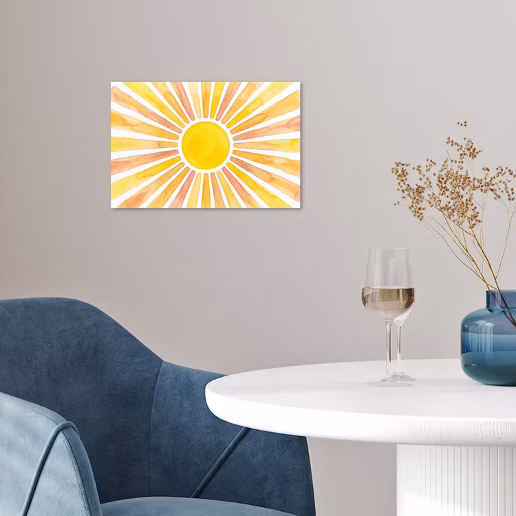 Zon - Stralen - Aquarel - Geel - Abstract poster papier klein -sfeer3