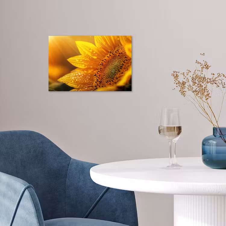 Zonnebloem - Dauwdruppels - Geel - Zonlicht poster papier klein -sfeer3