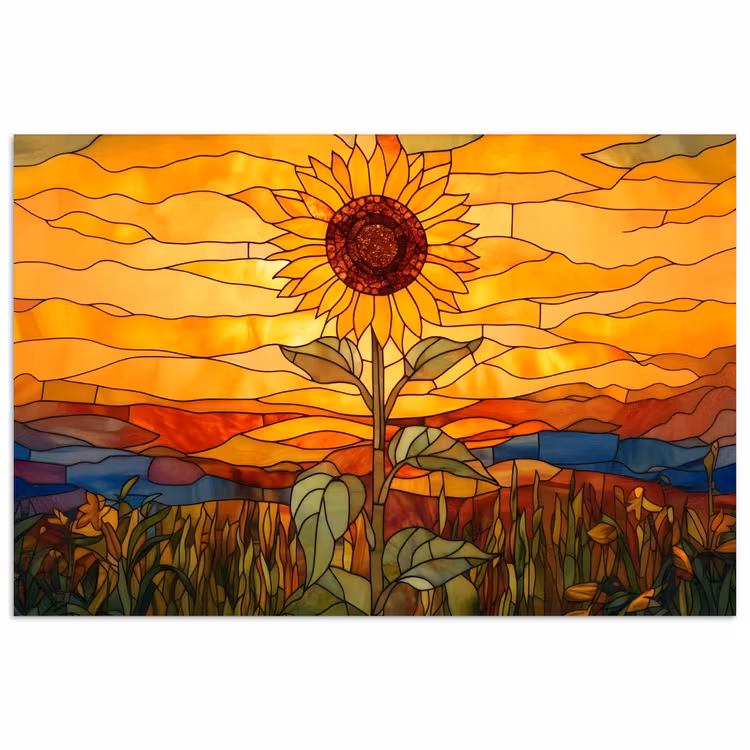 Zonnebloem - Mozaïek - Zonsondergang - Geel poster papier klein -3d