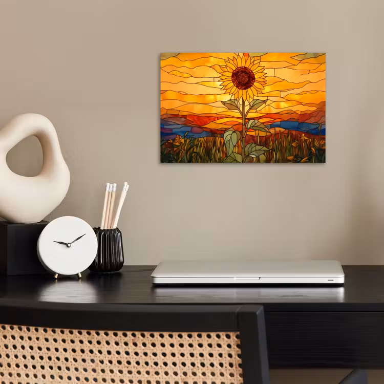 Zonnebloem - Mozaïek - Zonsondergang - Geel poster papier klein -sfeer1