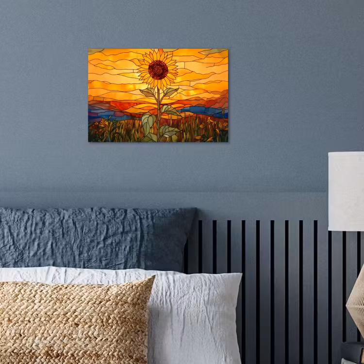 Zonnebloem - Mozaïek - Zonsondergang - Geel poster papier klein -sfeer2