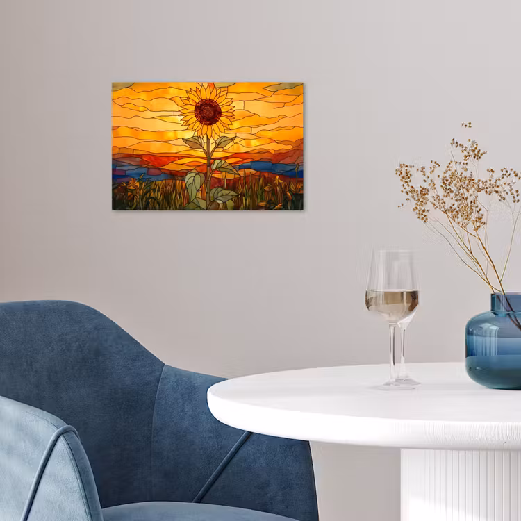 Zonnebloem - Mozaïek - Zonsondergang - Geel poster papier klein -sfeer3