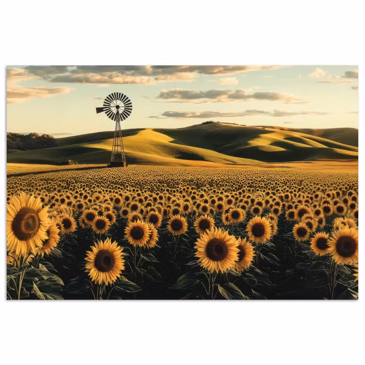 Zonnebloem - Veld - Windmolen poster papier klein -3d
