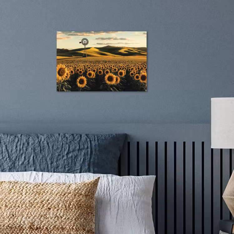 Zonnebloem - Veld - Windmolen poster papier klein -sfeer2
