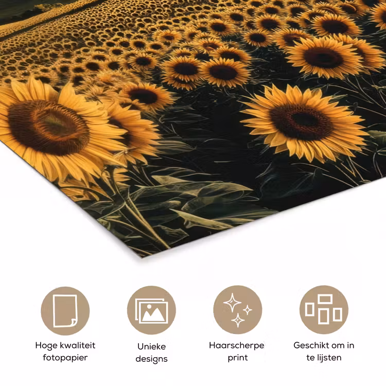 Zonnebloem - Veld - Windmolen poster papier klein -closeup_NL