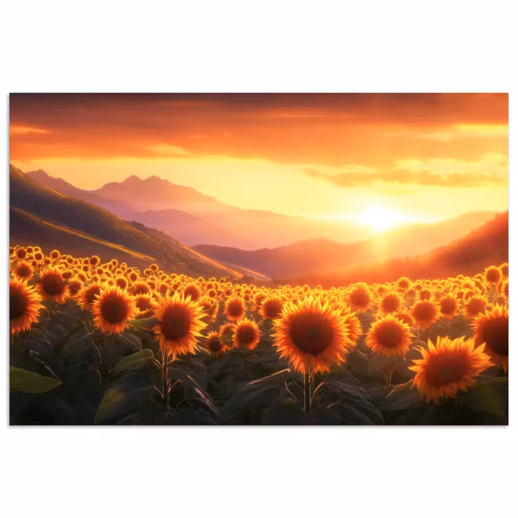 Zonnebloemen - Zonsondergang - Landschap poster papier klein -3d