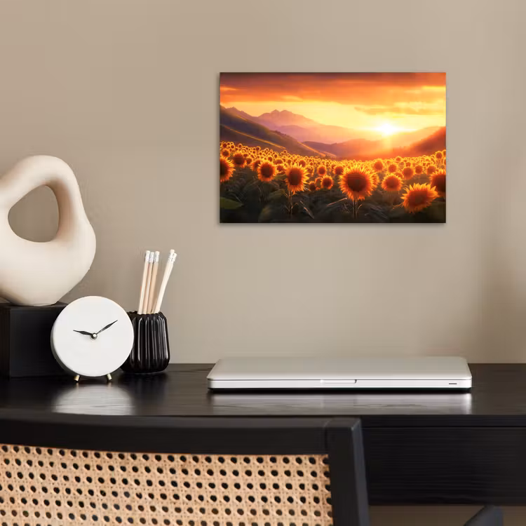 Zonnebloemen - Zonsondergang - Landschap poster papier klein -sfeer1