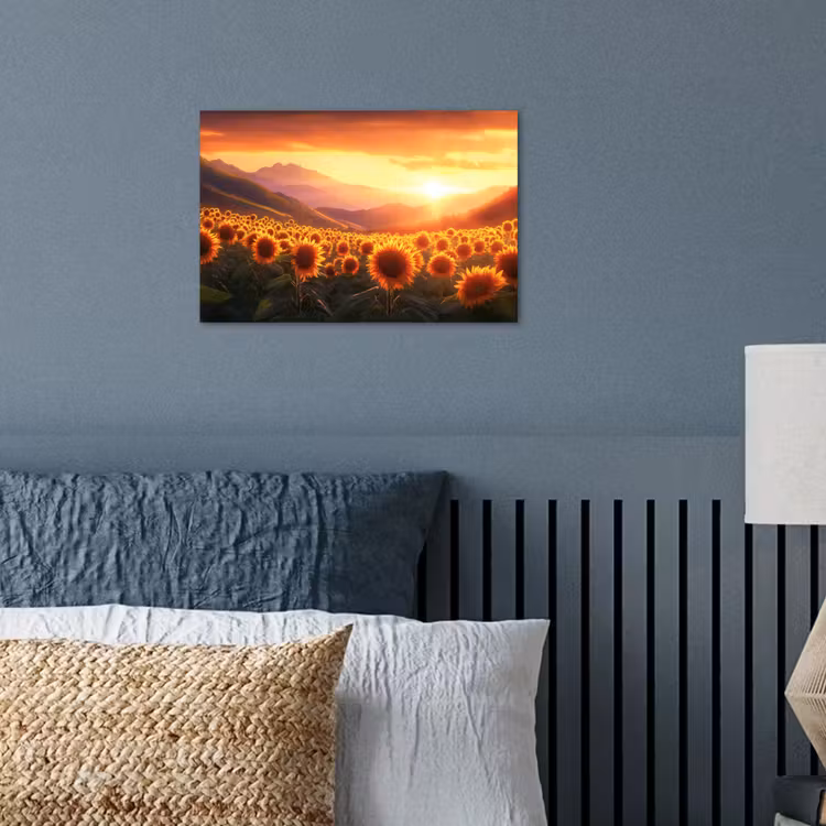 Zonnebloemen - Zonsondergang - Landschap poster papier klein -sfeer2