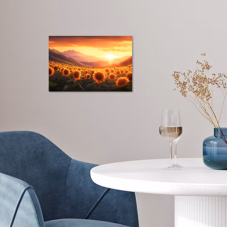 Zonnebloemen - Zonsondergang - Landschap poster papier klein -sfeer3
