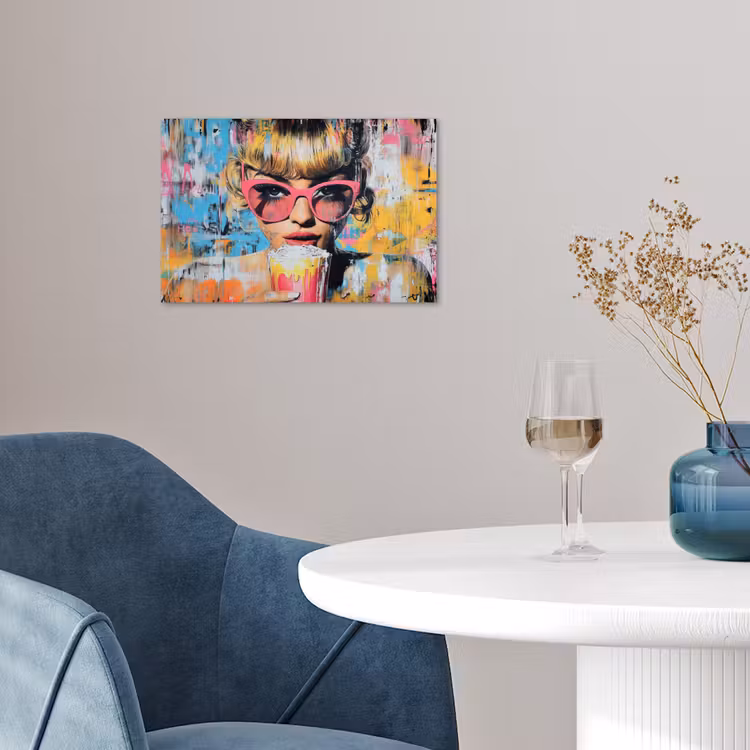 Zonnebril - Vrouw - Kleurrijk - Verfspetters poster papier klein -sfeer3