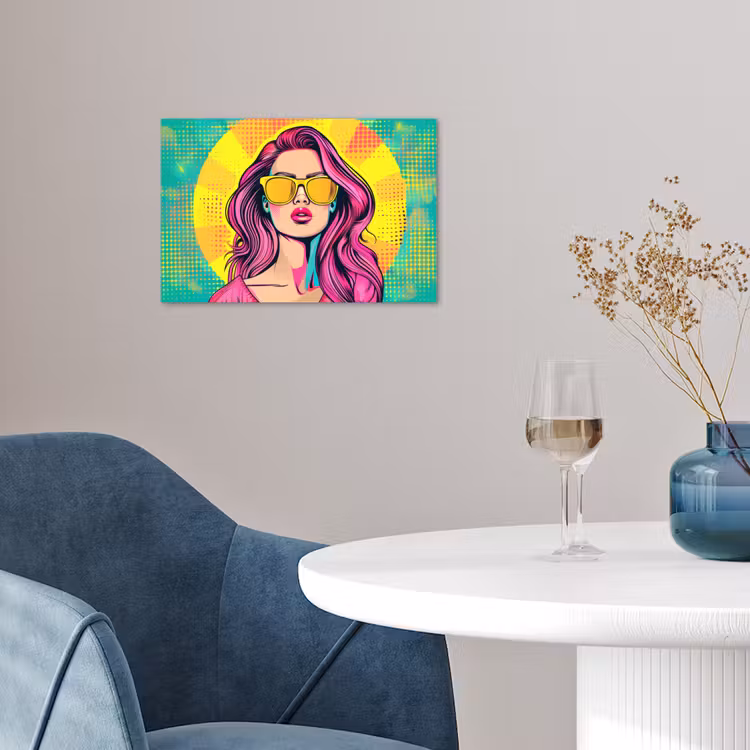 Zonnebril - Vrouw - Zonnig - Geel poster papier klein -sfeer3