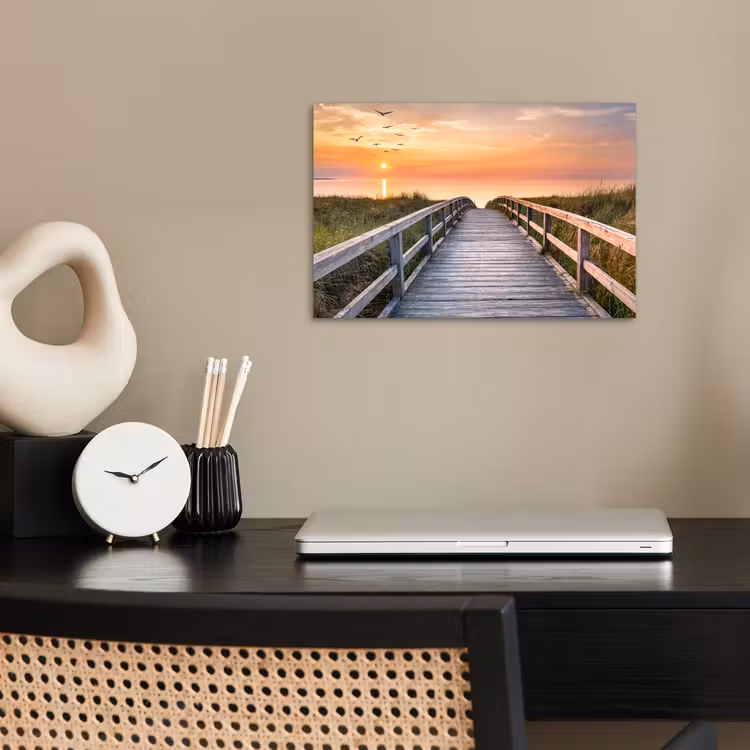 Zonsonderang - Zee - Pad - Gras - Duin - Vogels poster papier klein -sfeer1