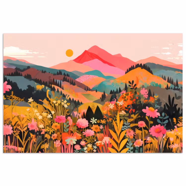 Zonsondergang - Bergvallei - Contrast poster papier klein -3d