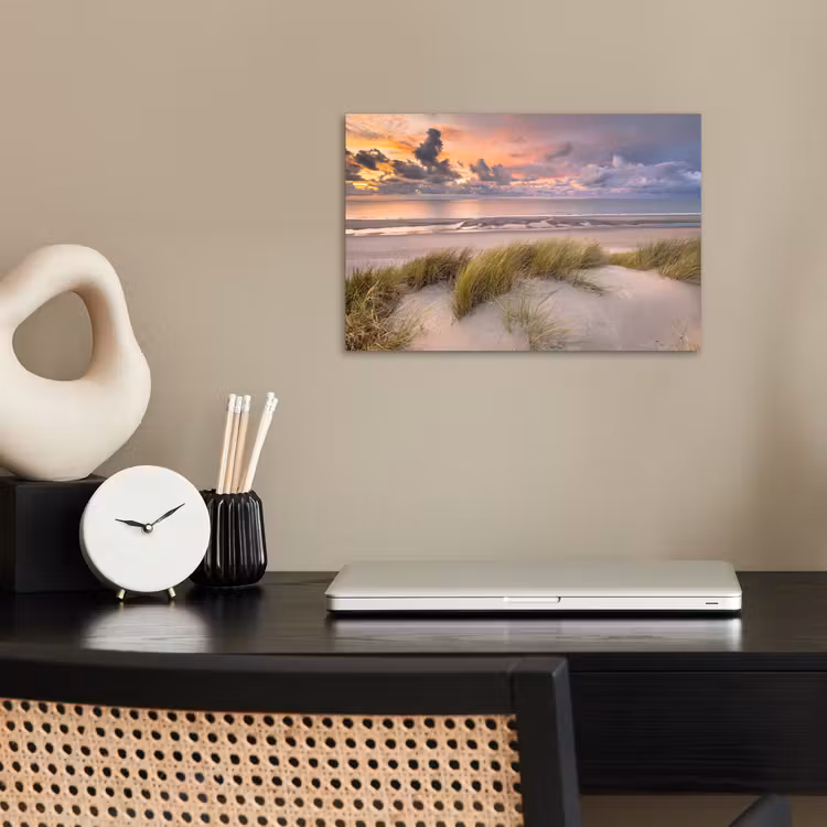 Zonsondergang - Duin - Strand - Planten - Zee poster papier klein -sfeer1
