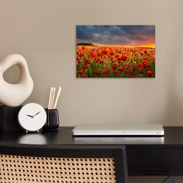 Zonsondergang - Klaprozen - Rood - Bloemen - Veld - Natuur poster papier klein -sfeer1