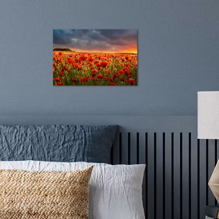 Zonsondergang - Klaprozen - Rood - Bloemen - Veld - Natuur poster papier klein -sfeer2