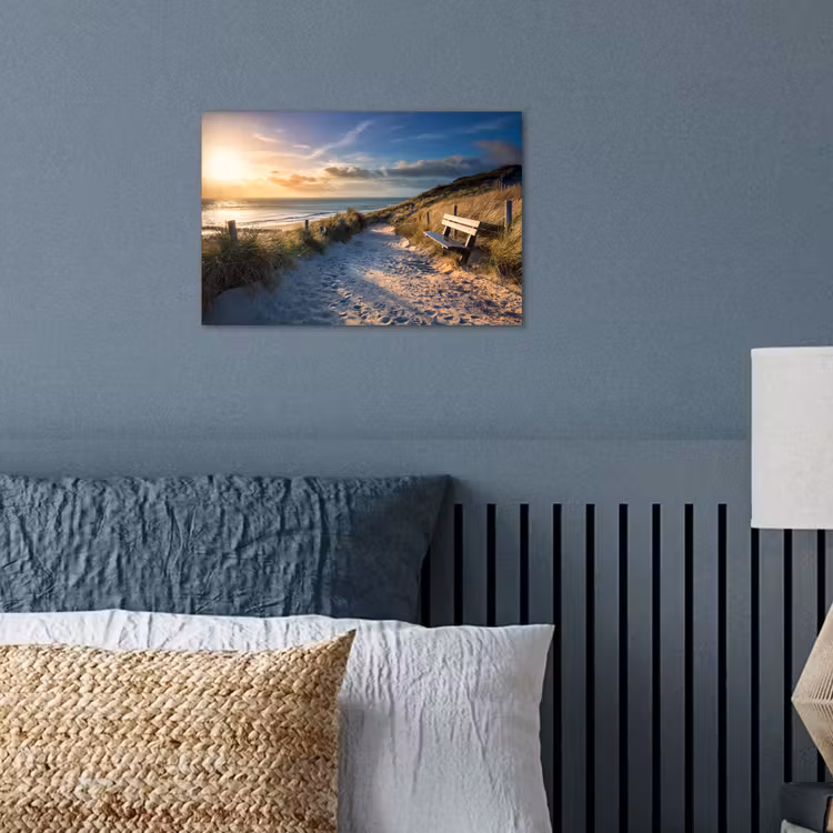 Zonsondergang - Strand - Duin - Gras - Bank poster papier klein -sfeer2