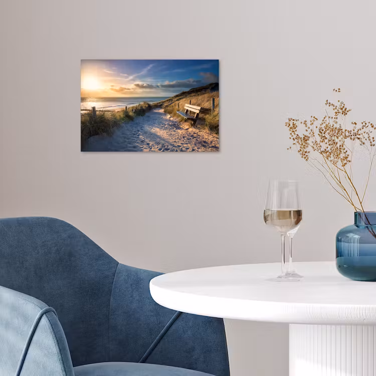 Zonsondergang - Strand - Duin - Gras - Bank poster papier klein -sfeer3