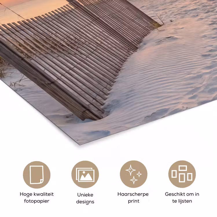 Zonsondergang - Strand - Zand poster papier klein -closeup_NL