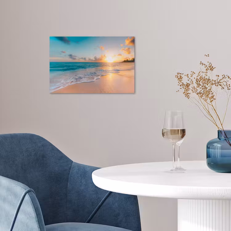 Zonsondergang - Strand - Zee - Zomer - Blauw poster papier klein -sfeer3