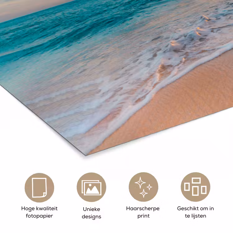 Zonsondergang - Strand - Zee - Zomer - Blauw poster papier klein -closeup_NL
