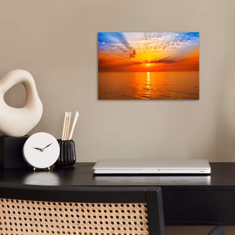 Zonsondergang - Zee - Lucht - Oranje - Horizon - Water poster papier klein -sfeer1
