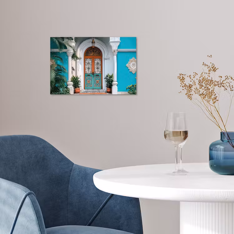 Zuilen - Sierlijke - Deur - Blauw poster papier klein -sfeer3