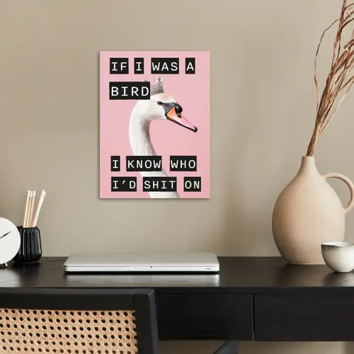 Zwaan - Vogel - Decoratie - Roze poster papier klein -sfeer1