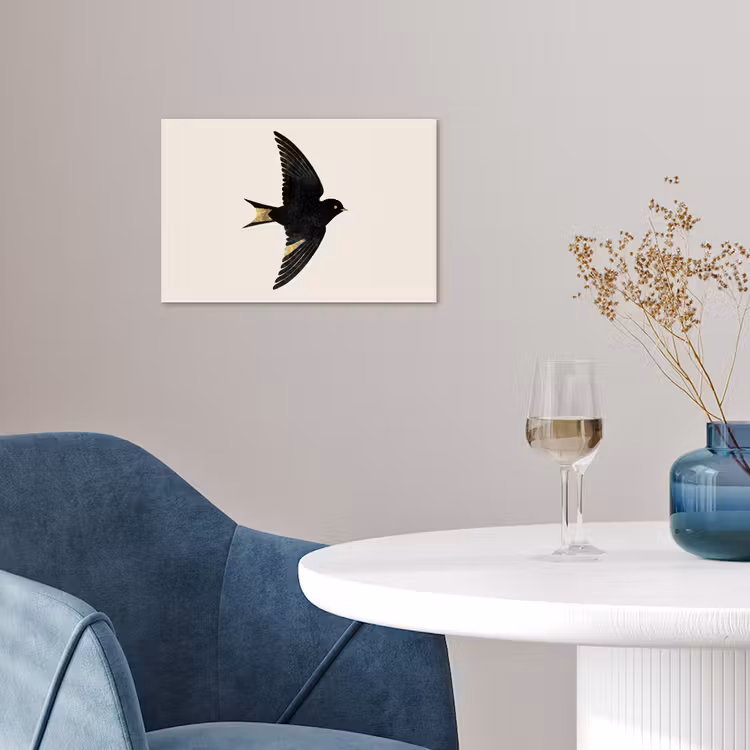 Zwarte zwaluw - Gouden accenten - Lichte achtergrond poster papier klein -sfeer3