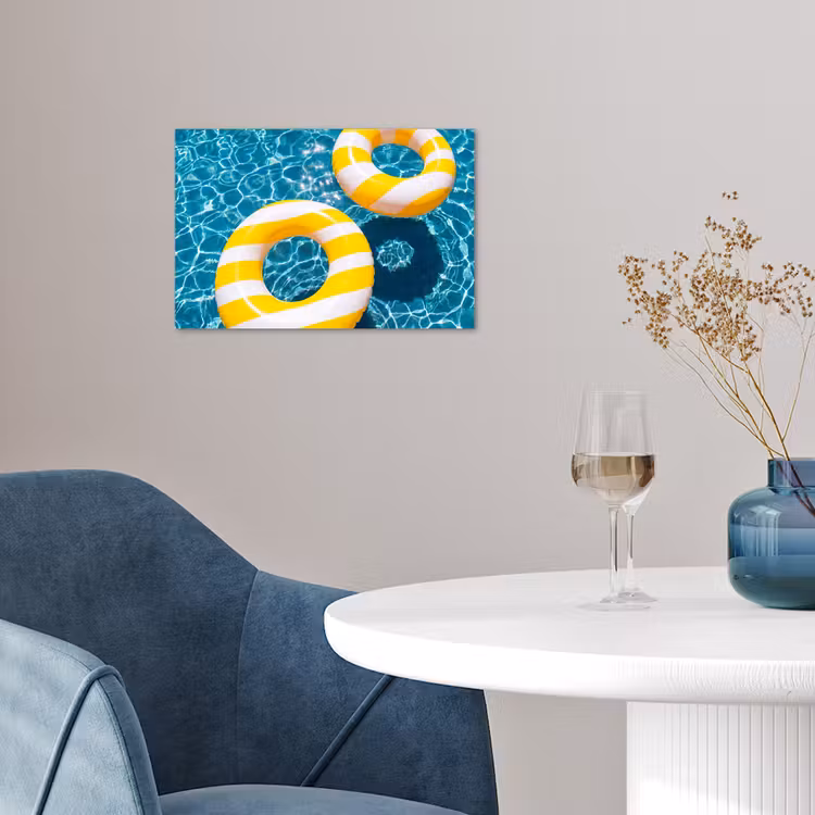Zwembad - Zwembanden - Zomer - Geel - Blauw poster papier klein -sfeer3