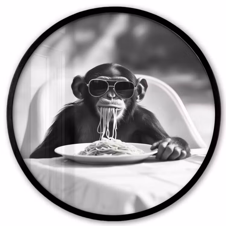 Aap - Spaghetti - Zonnebril - Zwart wit - Cool - Dier Fotolijst rond zonder passe partout klein -3d