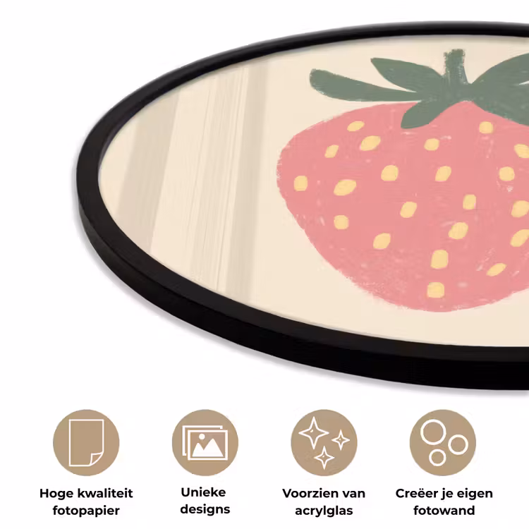 Aardbei - Minimalistisch - Rood - Fruit Fotolijst rond zonder passe partout klein -closeup_NL