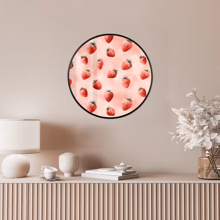 Aardbei - Patroon - Roze Fotolijst rond zonder passe partout klein 856 -sfeer3