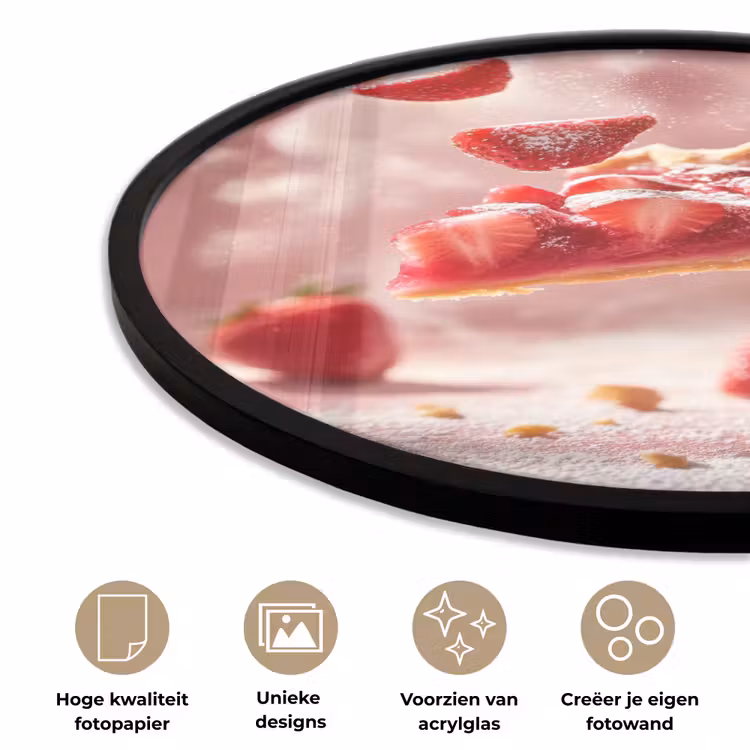 Aardbei - Taart- Eten - Roze Fotolijst rond zonder passe partout klein -closeup_NL
