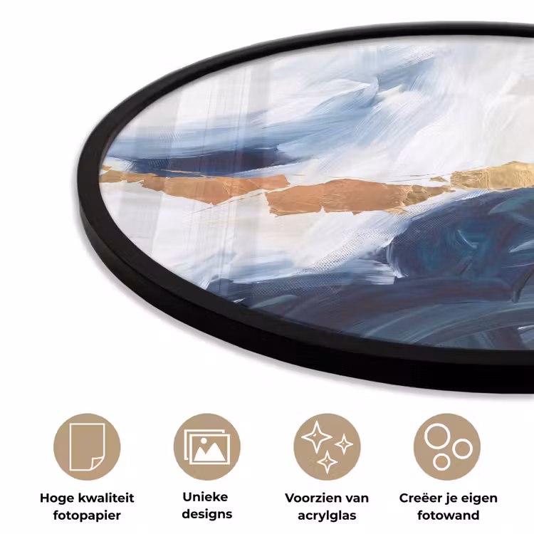 Abstract - Acryl - Blauw - Goud - Elegant Fotolijst rond zonder passe partout klein -closeup_NL
