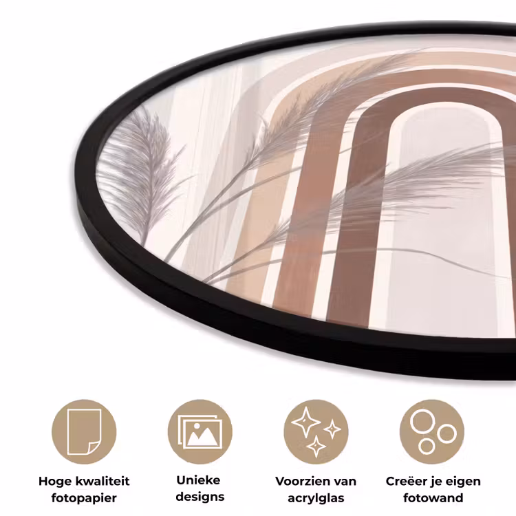 Abstract - Bogen - Plant - Boho - Beige Fotolijst rond zonder passe partout klein -closeup_NL