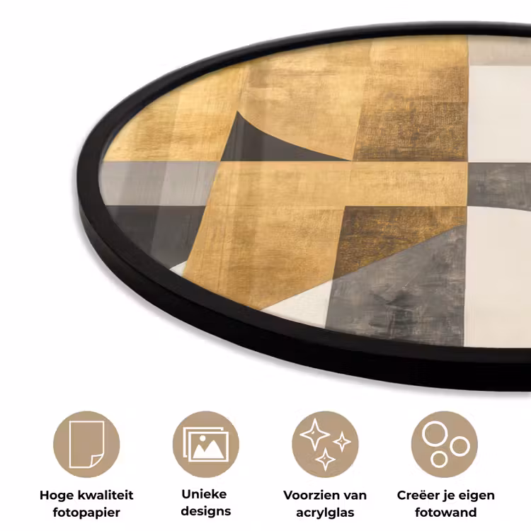 Abstract - Goud - Grijs - Vormen - Geometrisch Fotolijst rond zonder passe partout klein -closeup_NL