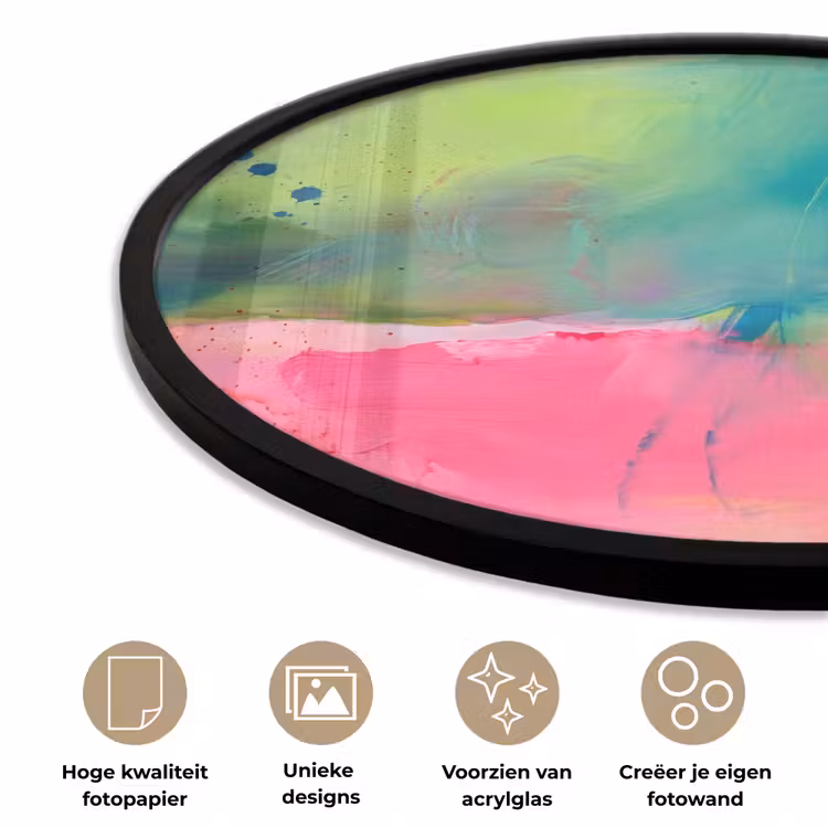 Abstract - Kleuren - Modern - Groen - Roze Fotolijst rond zonder passe partout klein -closeup_NL