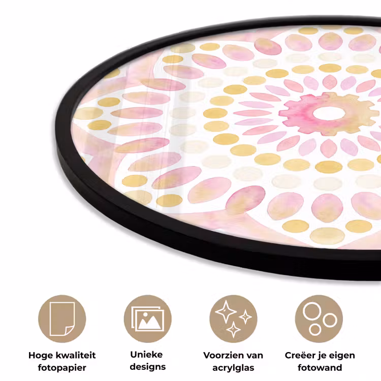 Abstract - Mandala - Kunst - Modern - Roze Fotolijst rond zonder passe partout klein -closeup_NL