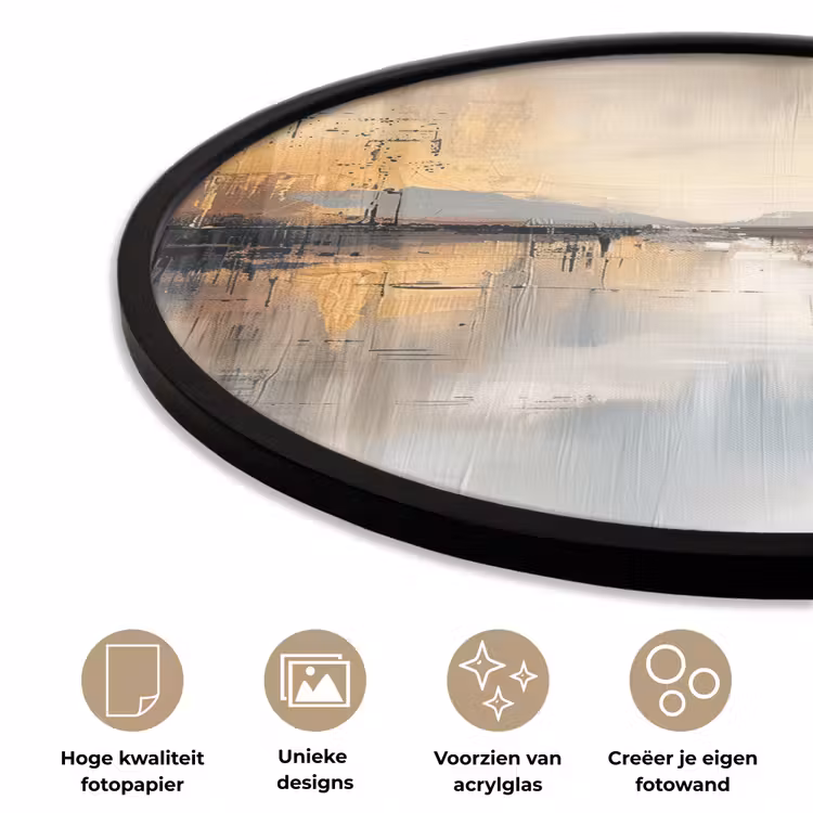 Abstract - Modern - Beige - Aesthetic - Goud Fotolijst rond zonder passe partout klein -closeup_NL