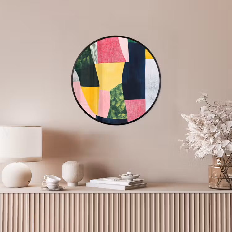 Abstract - Roze - Lappen - Vormen - Geel Fotolijst rond zonder passe partout klein -sfeer3