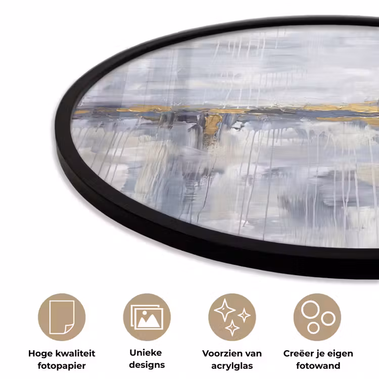 Abstract - Structuur - Goud - Grijs - Modern Fotolijst rond zonder passe partout klein -closeup_NL