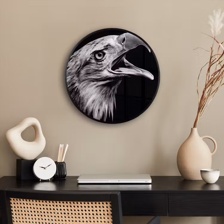 Adelaar - Portret - Roofvogels - Zwart - Wit - Vogel Fotolijst rond zonder passe partout klein -sfeer1