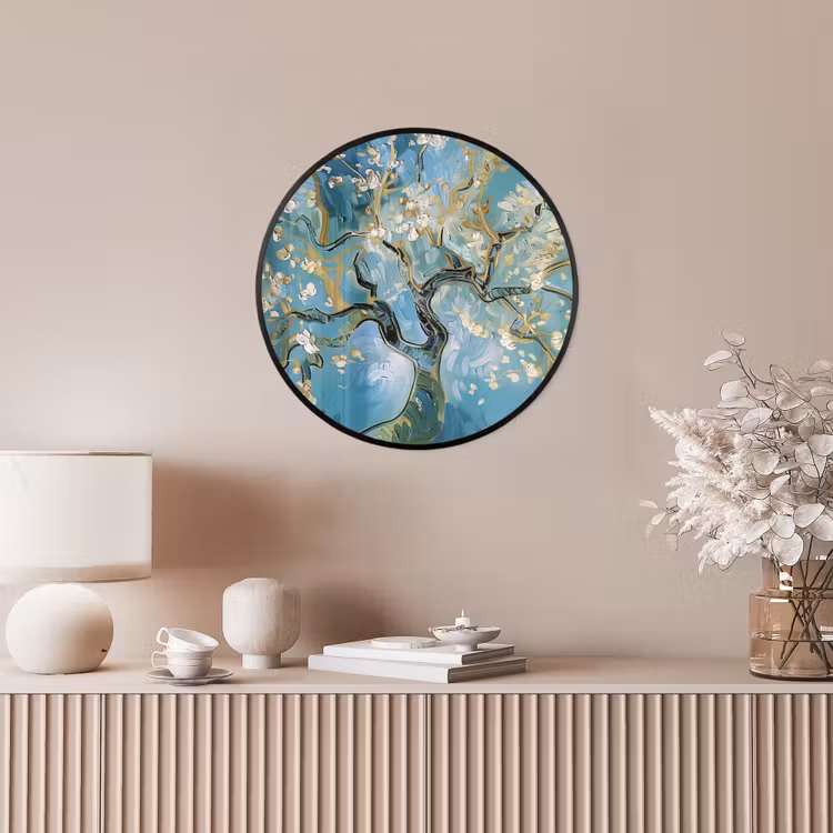 Amandelbloesem boom - Blauw - Abstract Fotolijst rond zonder passe partout klein -sfeer3