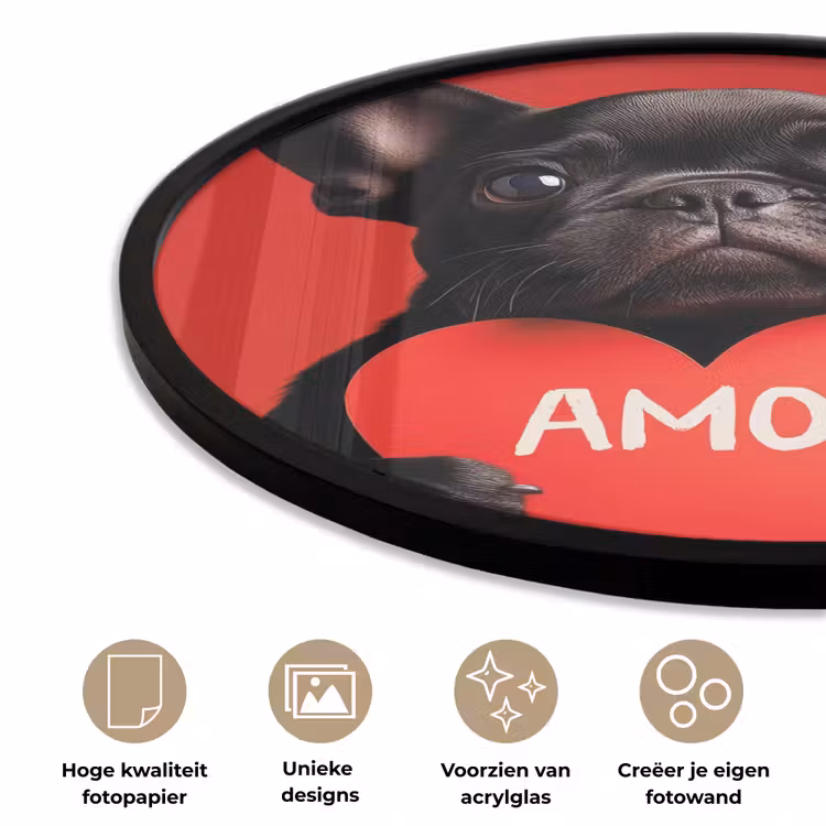 Amor - Hond  - Hartje - Rood Fotolijst rond zonder passe partout klein -closeup_NL