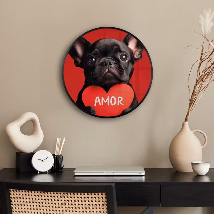 Amor - Hond  - Hartje - Rood Fotolijst rond zonder passe partout klein -sfeer1