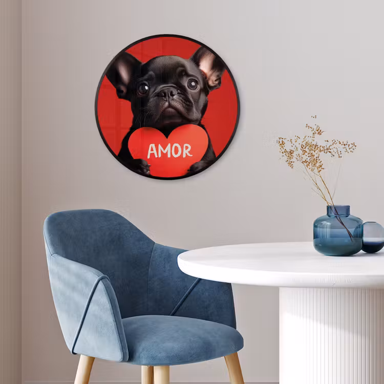 Amor - Hond  - Hartje - Rood Fotolijst rond zonder passe partout klein -sfeer2