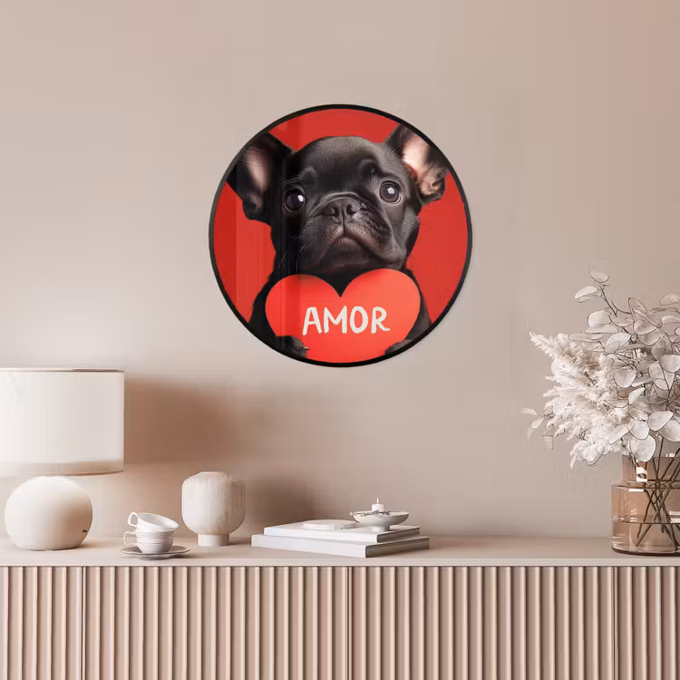 Amor - Hond  - Hartje - Rood Fotolijst rond zonder passe partout klein -sfeer3